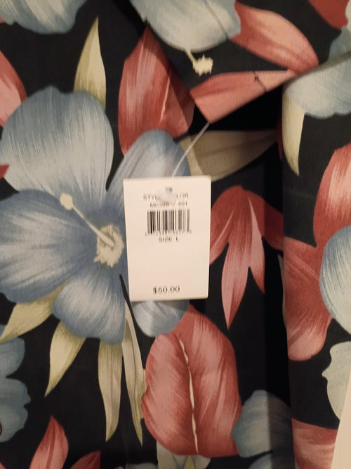 Brandini Pure Silk Tropical Floral Camp Shirt – Black – Large – NWT